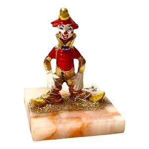 VTG Signed JuDi Originals CIRCUS CLOWN FIGURINE 24k Gold on Marble Onyx Base 3"